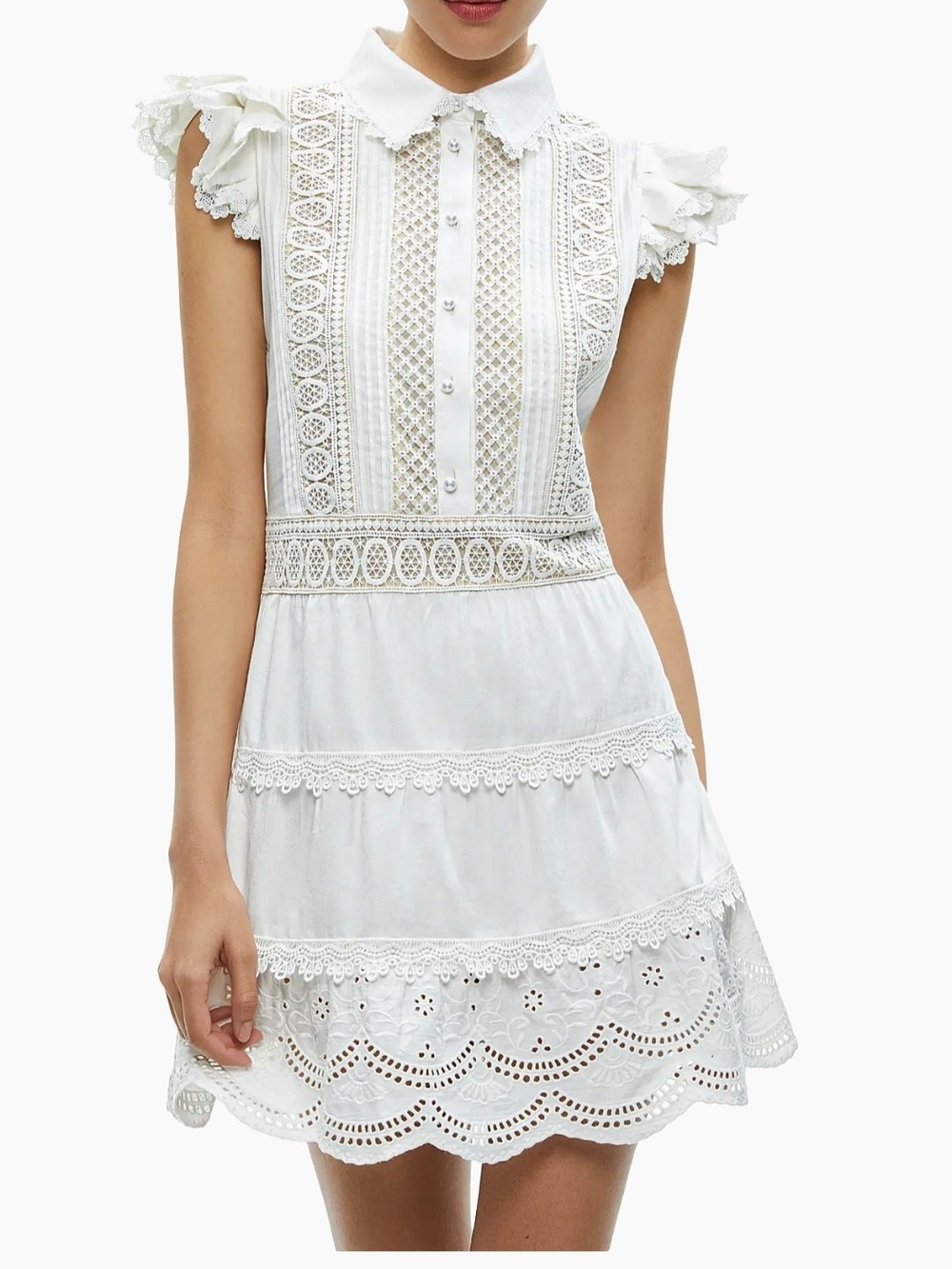 Alice + Olivia White Eyelet Lace Sleeveless Mini Dress